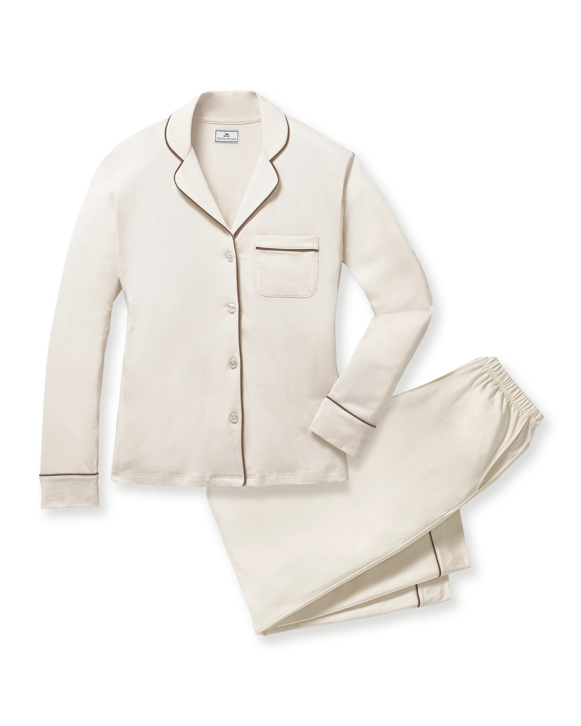 Women's Lightweight Pima Pajama Set in Ivory | Petite Plume