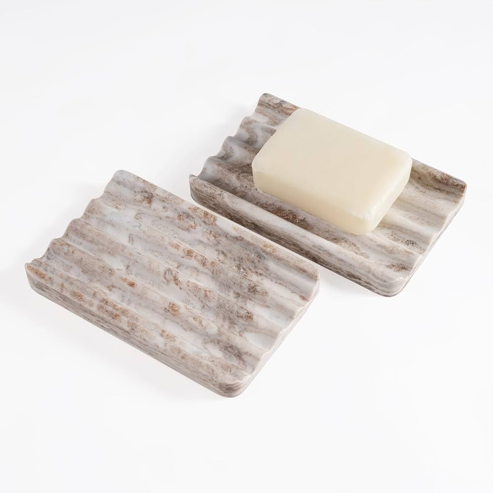 2 Pcs Soap Dish for Bathroom, Marble Bar Soap Holder for Kitchen Countertop, Soap Tray with Wavy ... | Amazon (US)
