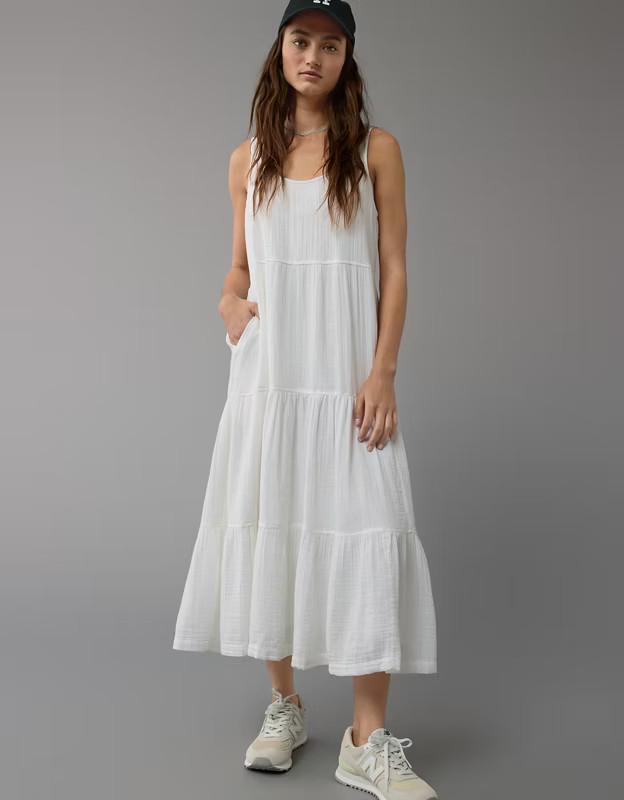 AE Gauze Tiered Midi Dress | American Eagle Outfitters (US & CA)