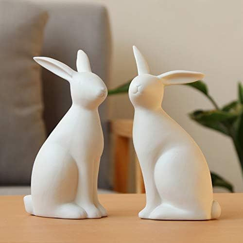 MKYXLN Set of 2 Simulation Rabbit Statue White Matt Ceramic Bunny Sculpture Ornament Best Gift | Amazon (US)