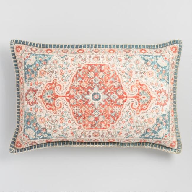Oversized Antiqued Coral Lumbar Pillow | World Market