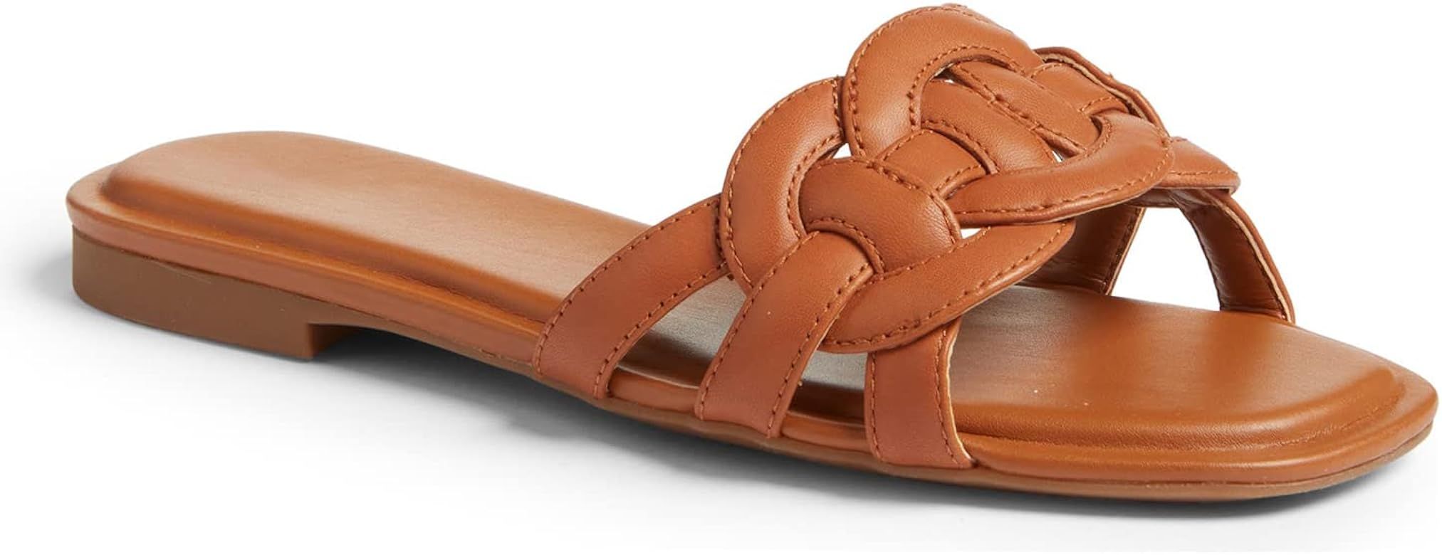 Phopix Womens Braided Slide Sandals Square Open Toe Slip on Flat Shoes | Amazon (US)