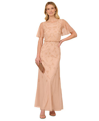 Adrianna Papell Women's Beaded Flutter-Sleeve Gown - Macy's | Macy's