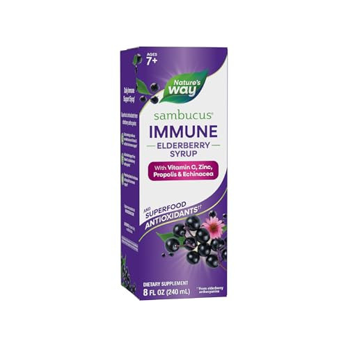 Nature's Way Sambucus Immune Elderberry Syrup, Elderberry extract, Vitamin C and Zinc with Propolis & Echinacea for Immune Support*, with Superfood Antioxidants(1), 8 Fl Oz (Packaging May Vary) | Amazon (US)