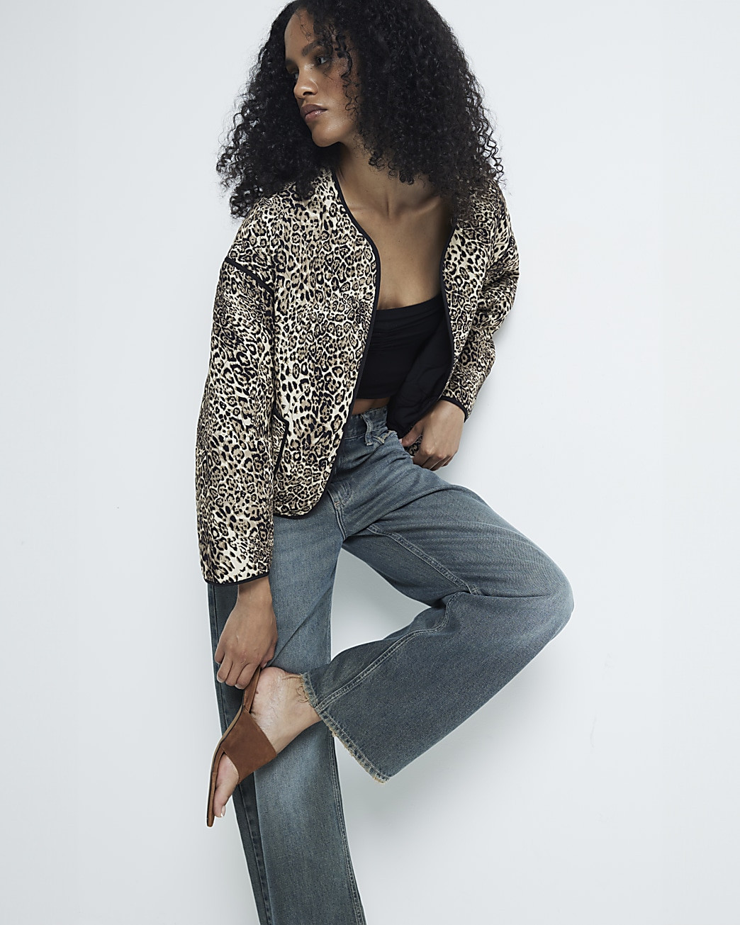 Beige leopard print quilted jacket | River Island (UK & IE)