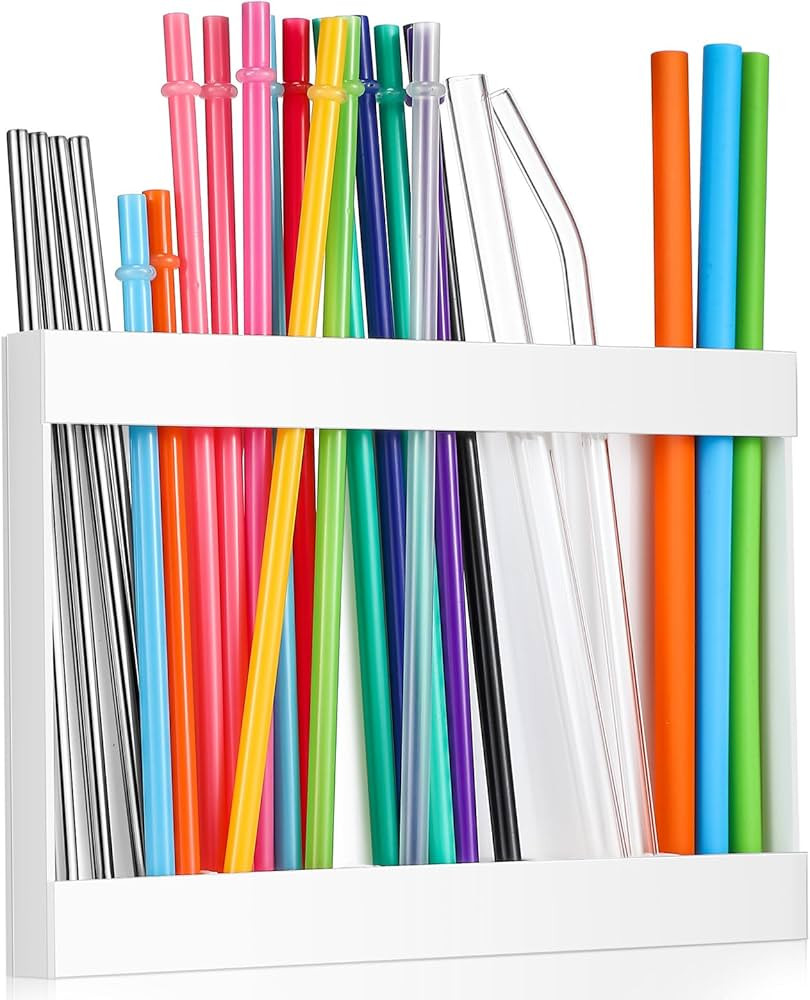 Wooden Straw Holder with Double Sided Adhesive Tape Tumbler Straw Organizer for Cupboard Reusable... | Amazon (US)