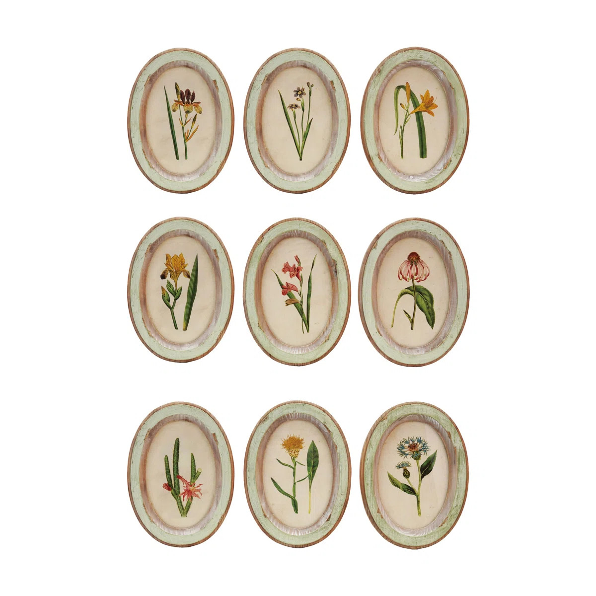 9-Piece Wood Framed Glass Wall Décor With Flower, Multicolor | Wayfair North America
