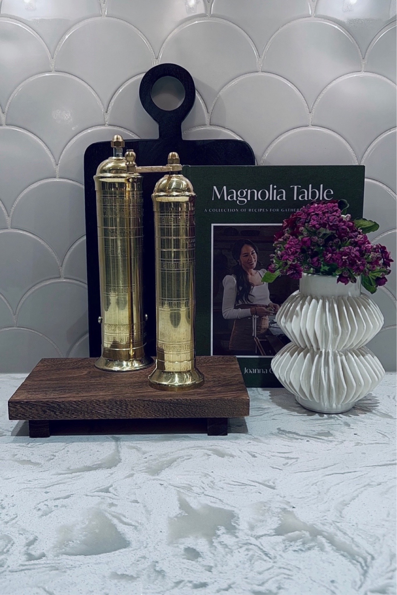 ☺️ A simple way to style your kitchen counter with a cookbook, cutting board, small white vase, wooden tray, and salt and pepper mill set! 

Shop the look below! 

#LTKHome #LTKStyleTip #LTKSaleAlert