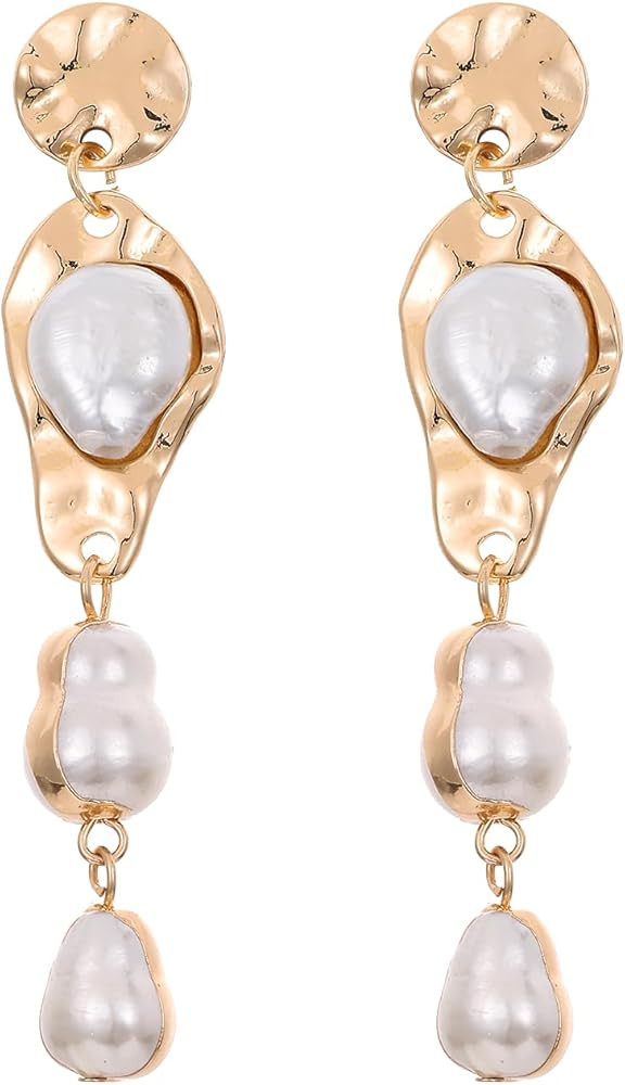 Donabus Statement Pearl Dangle Earring Luxury Chandelier Earring Gold and Pearl Earring Organic S... | Amazon (US)