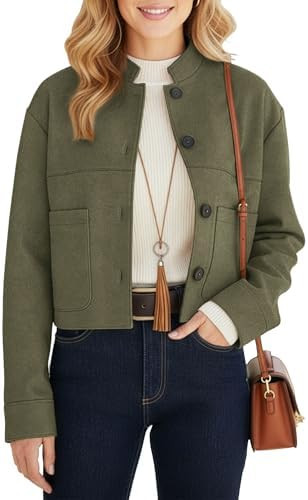 Womens Faux Suede Cropped Jackets Fall Fashion Winter Coats Lightweight Outerwear Oversized Motor... | Amazon (US)