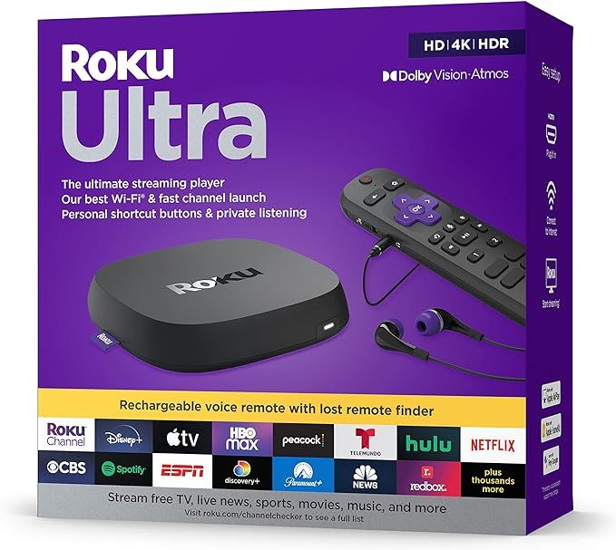 Roku Ultra 4K/HDR/Dolby Vision Streaming Device and Roku Voice Remote Pro with Rechargeable Batte... | Amazon (US)
