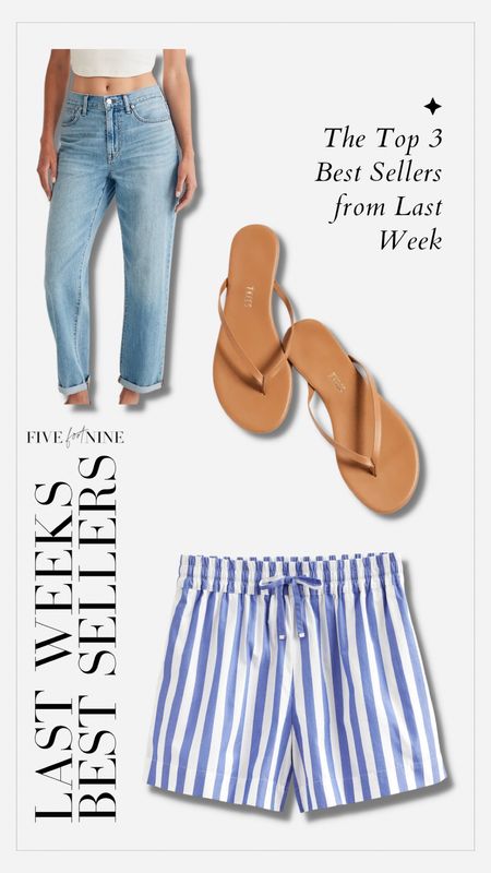 Best sellers, baggy jeans, striped cotton shorts, tan flip flops 

#LTKSeasonal