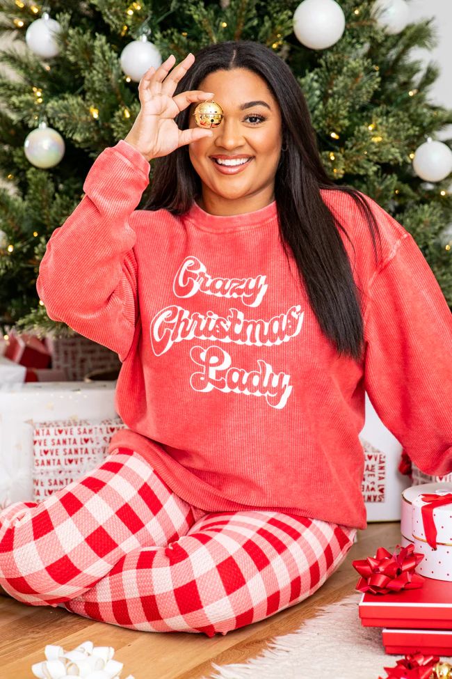 Crazy Christmas Lady Red Corded Graphic Sweatshirt | Pink Lily