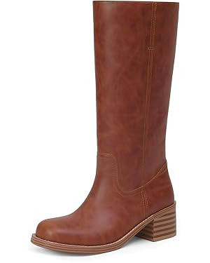 Mid Calf Boots for Women Chunky Block Heel Women’s Tall Boots Square Toe Comfortable Casual Boo... | Amazon (US)