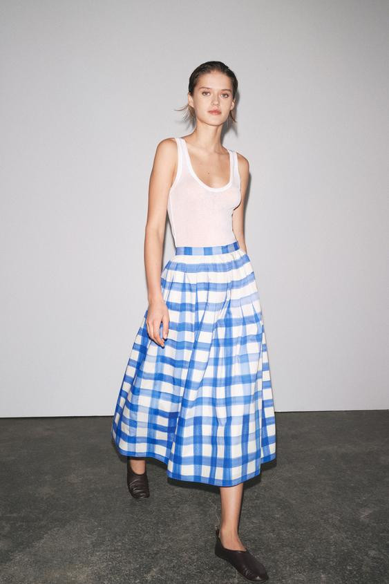 CHECKERED MIDI SKIRT ZW COLLECTION | Zara US