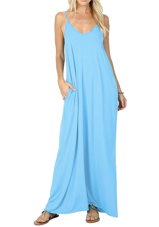 CALIPESSA Women's Summer Casual Plain Flowy Pockets Loose Beach Maxi Dress | Amazon (US)