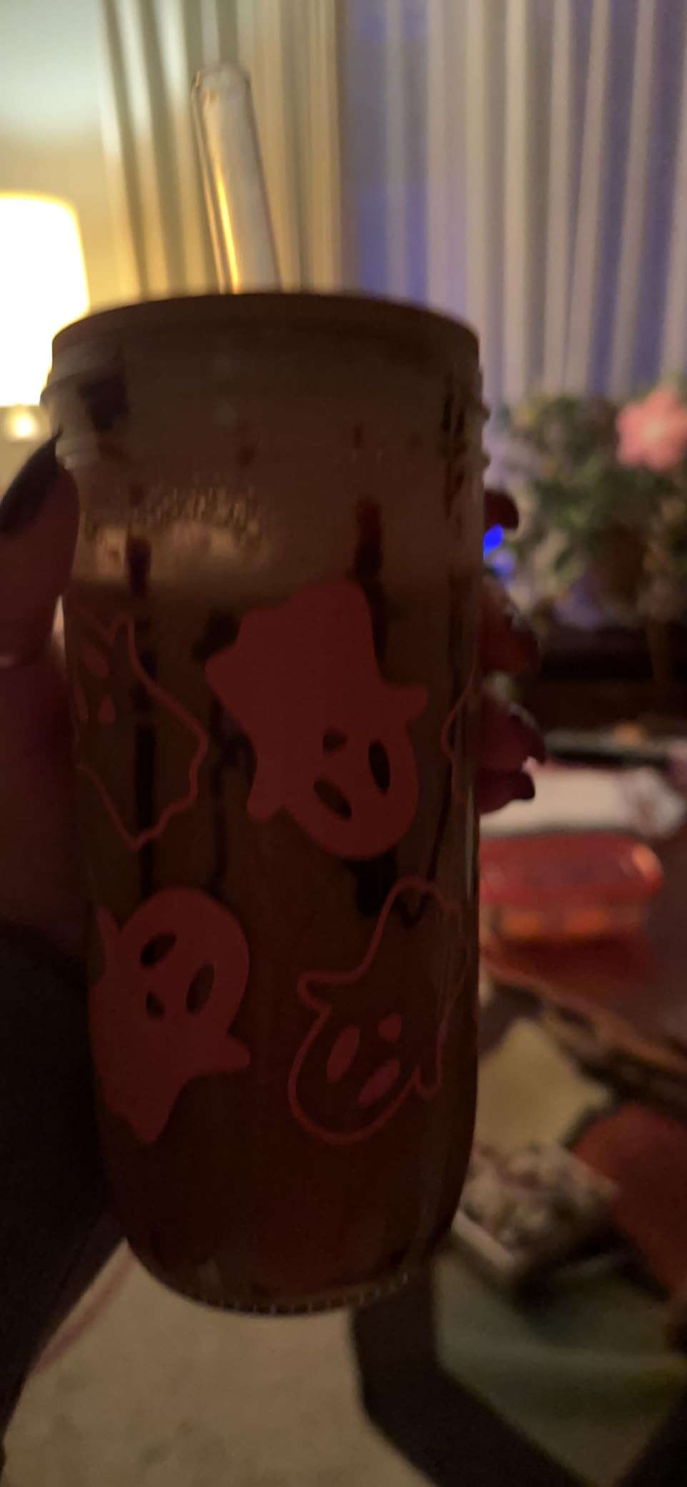 ANOTION Halloween Cups, Ghost Decor 24oz Mug Mason Jar Glass Cups with Lids and Straws Ghost Tumb... | Amazon (US)