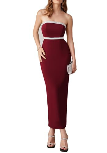 Fall Wedding Guest Dresses for Women Womens Summer Bodycon Maxi Tube Dress Strapless Slit Long Going Out Elegant Party Dresses Wine Red | Amazon (US)