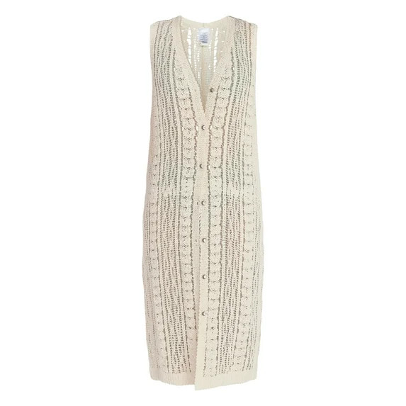 Time and Tru Women's Crochet Button Down Coverup, Size S/M, Ivory | Walmart (US)