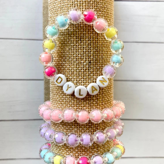 Personalized Name Bracelet, Rainbow Bead Bracelet, Friendship Bracelet, Toddler Jewelry, Kids Val... | Etsy (US)