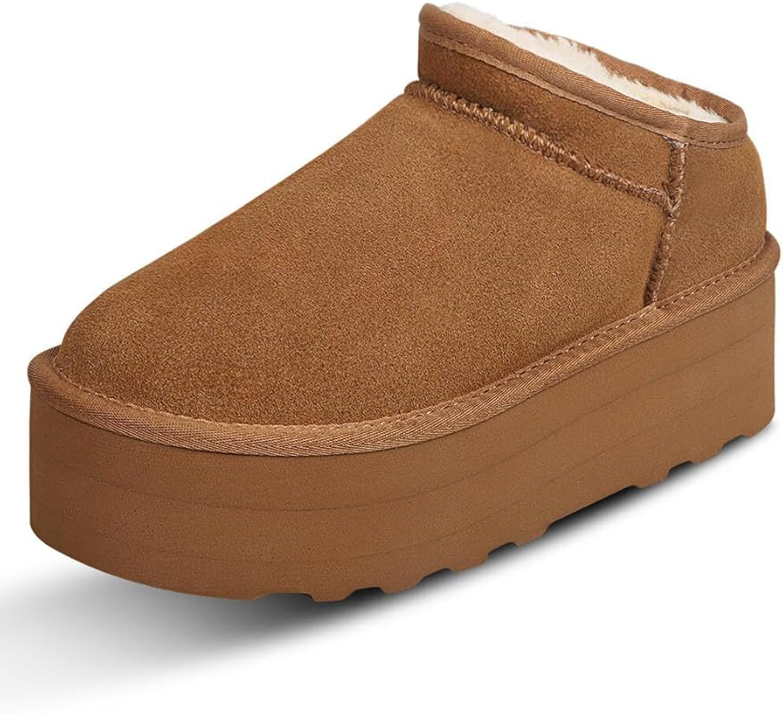 WICDIC Mini Boots For Women Short Ankle Genuine Suede Cozy Mule Platform Sneakers Classic Ultra S... | Amazon (US)