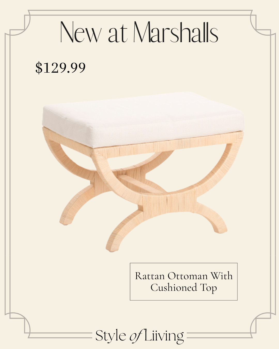 New at Marshalls. Rattan ottoman with cushioned top for $129.99. #tjmaxx #marshalls #ottoman #bench #furniture #seating  

 #LTKSeasonal #LTKHome #LTKSaleAlert
