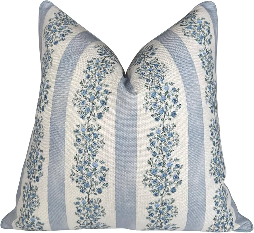 “The Juliet” Floral Block Print Pillow Cover – Soft Blue and Off-White Decorative Throw Pil... | Amazon (US)