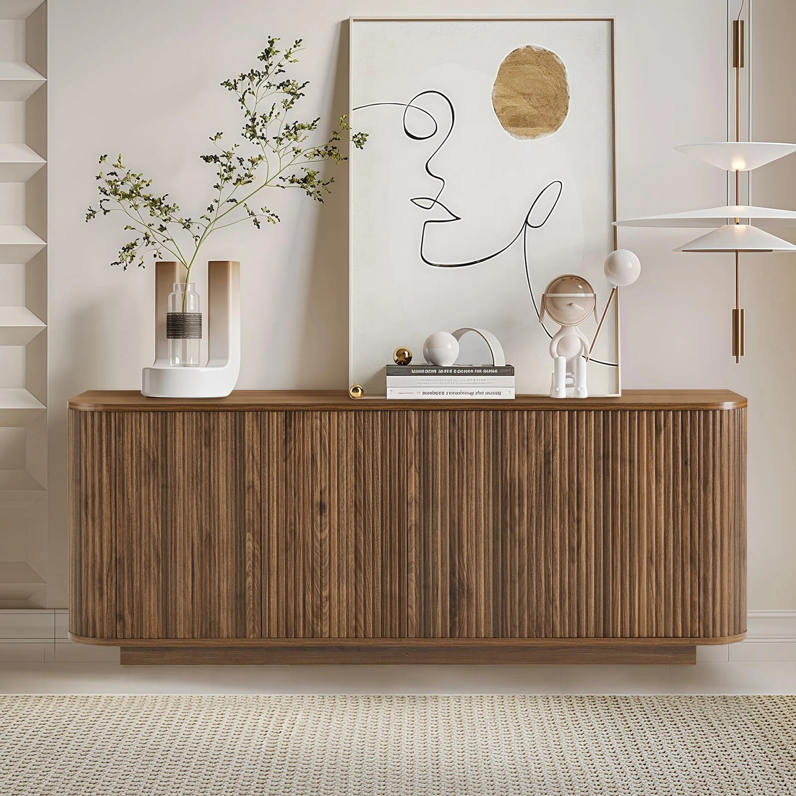 Ebern Designs 64" Vertical-Striped 4-Door Sideboard | Wayfair North America