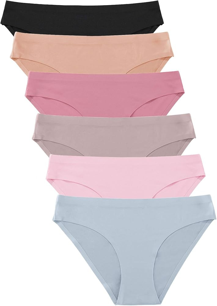 FINETOO 6 Pack Women’s Seamless Hipster Underwear No Show Panties Invisibles Briefs Soft Stretc... | Amazon (US)
