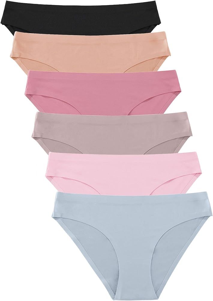 FINETOO 6 Pack Women’s Seamless Hipster Underwear No Show Panties Invisibles Briefs Soft Stretc... | Amazon (US)