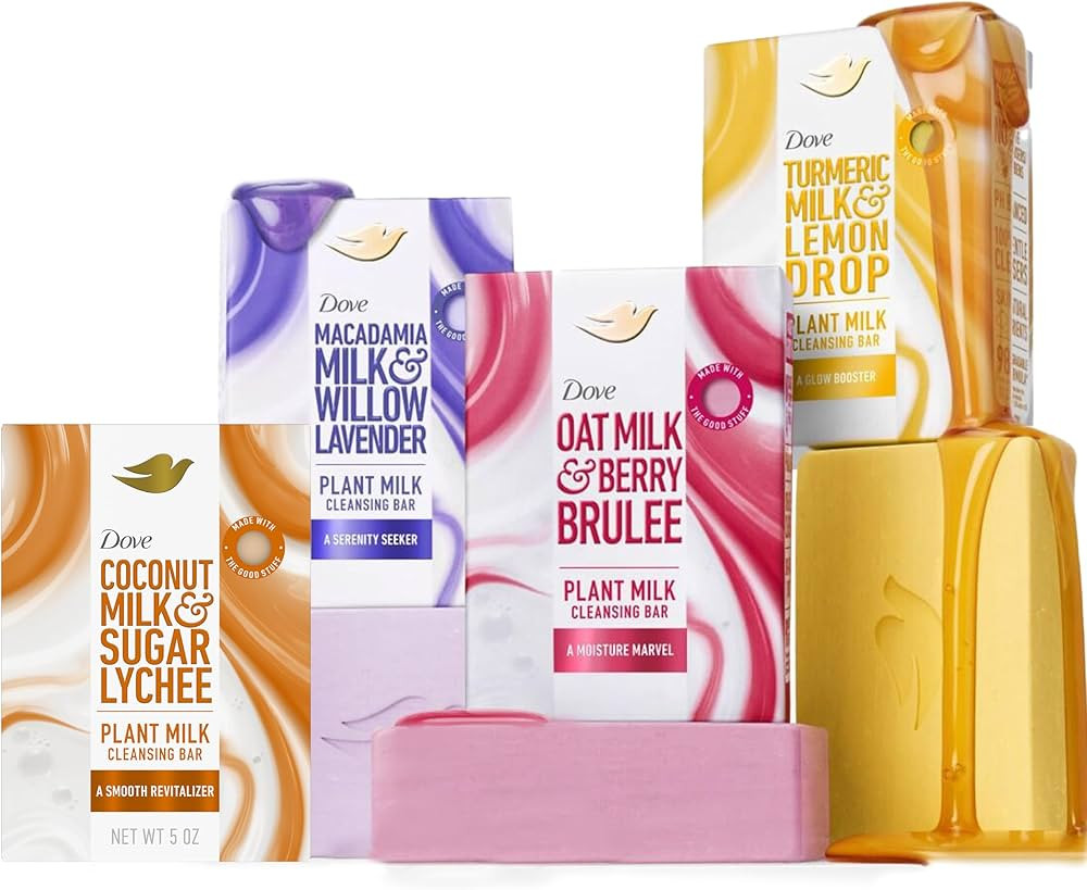 Dove Plant Milk Cleansing Bar Soap Variety Pack 4 for Moisturized Skin, with Gentle Cleansers, No... | Amazon (US)