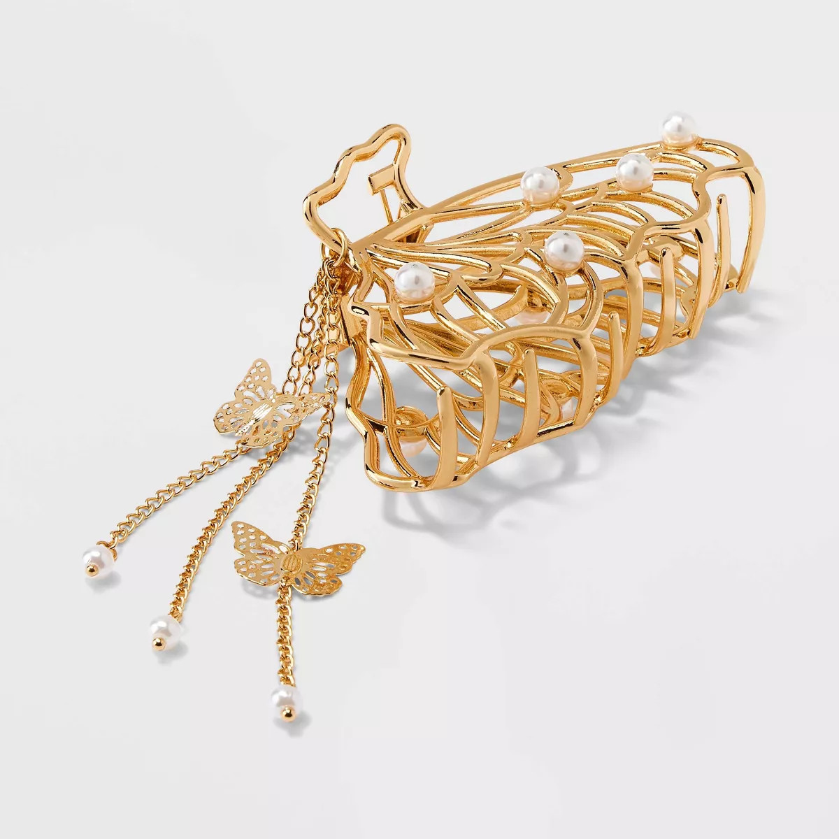 Metal Pearl Butterfly with Dangle Claw Hair Clip - Wild Fable™ Gold | Target
