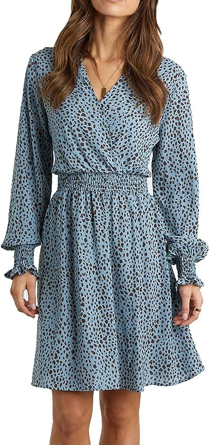 PRETTYGARDEN Women's Leopard Mini Dress Long Sleeve V Neck Elastic High Waist Chiffon Swing A-Lin... | Amazon (US)