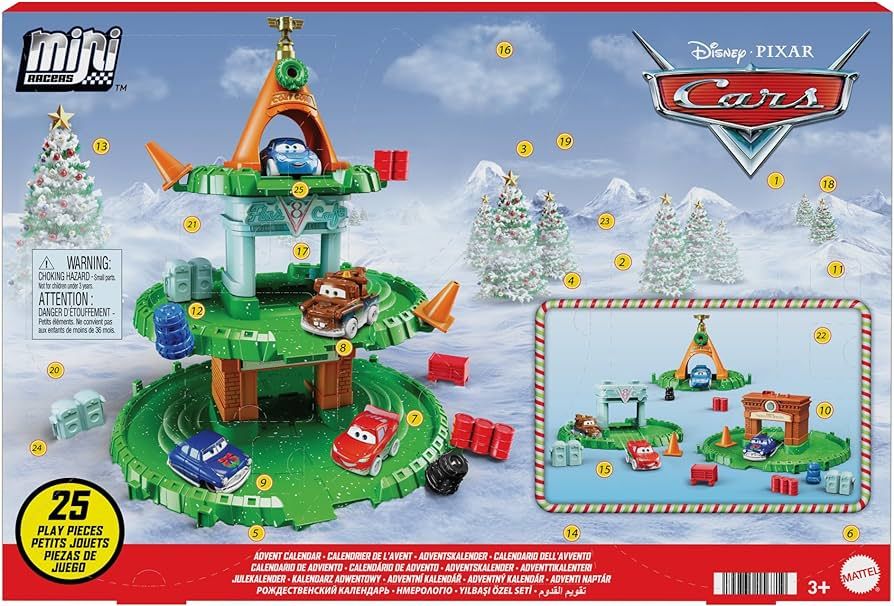 Mattel Disney Pixar Cars Minis Advent Calendar with 4 Mini Cars & 21 Pieces Including Track & Acc... | Amazon (US)