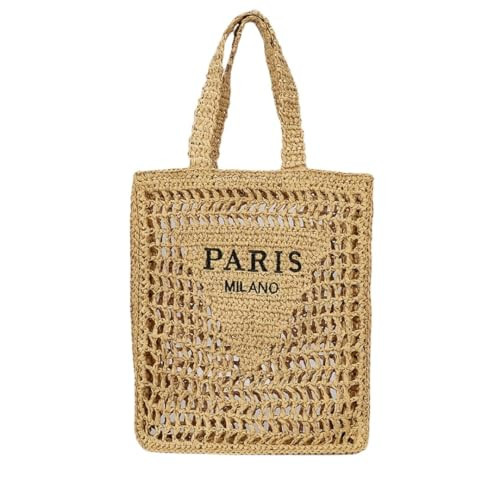 ABHONOR Hollow Crochet Woven Handbag Straw Woven Bag Straw Mesh Tote Bag For Women Woven Beach Shoulder Bag Summer Purses for Women Vacation Bag(Khaki) | Amazon (US)
