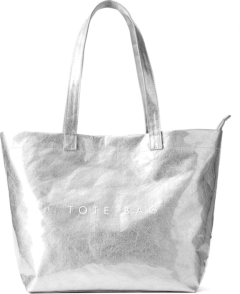 KALIDI PVC Zipper Tote Bag, Kraft Paper Beach Bag Large Hobo Carry All Travel Shopping Handbag Pl... | Amazon (US)