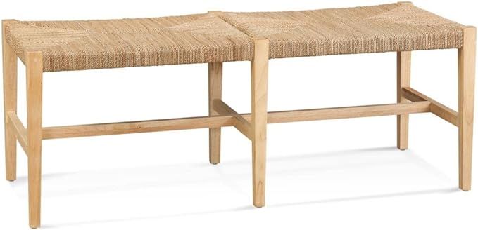 Bassett Mirror Palag Bench in Brown Wood with Woven Seagrass | Amazon (US)