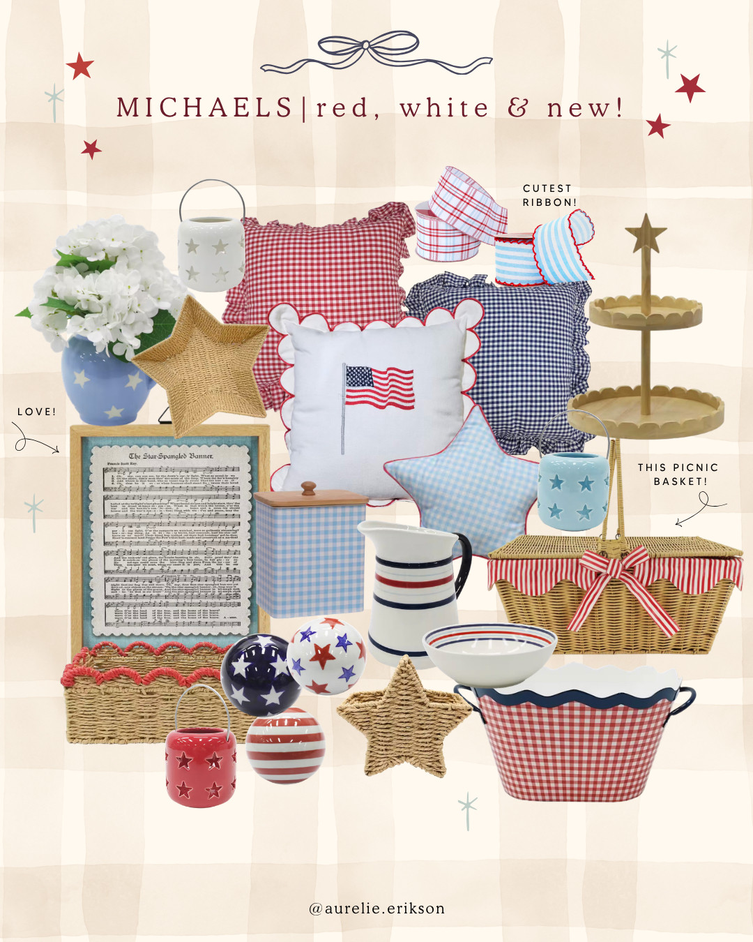 Stars, stripes & the cutest little finds 🇺🇸✨ ran to Michaels and they did NOT disappoint—think festive decor, hosting must-haves, and all the red white & blue goodness ❤️🤍💙 perfect for backyard BBQs, porch styling, and last-minute party prep!! #4thofjuly #americandecor #ltkhome 

 #LTKSeasonal