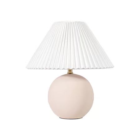 Beige 17-inch Ceramic Pleated Table Lamp | Rugs USA