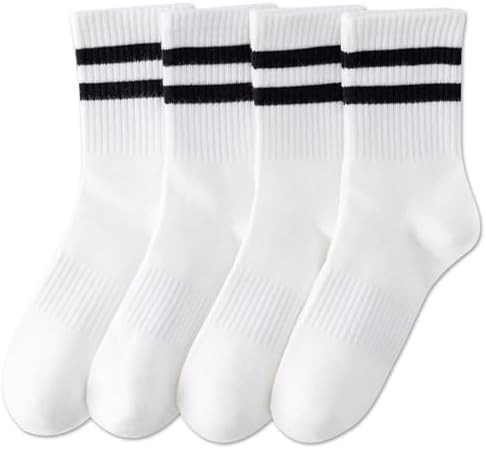 YUWELL Womens Striped Crew Socks, Cotton Cozy Casual Socks for Women 4 Pairs, Size 5-10 | Amazon (US)