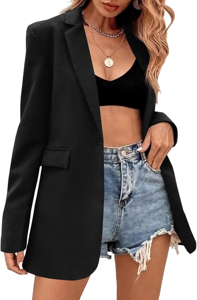 Febriajuce Women's Casual Long Sleeve Lapel Oversized Button Work Office Blazer Suit Jacket | Amazon (US)