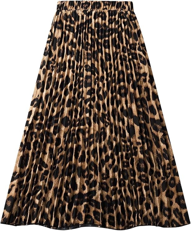 Milumia Women's Leopard Print Elastic High Waist Pleated A Line Long Skirts | Amazon (US)