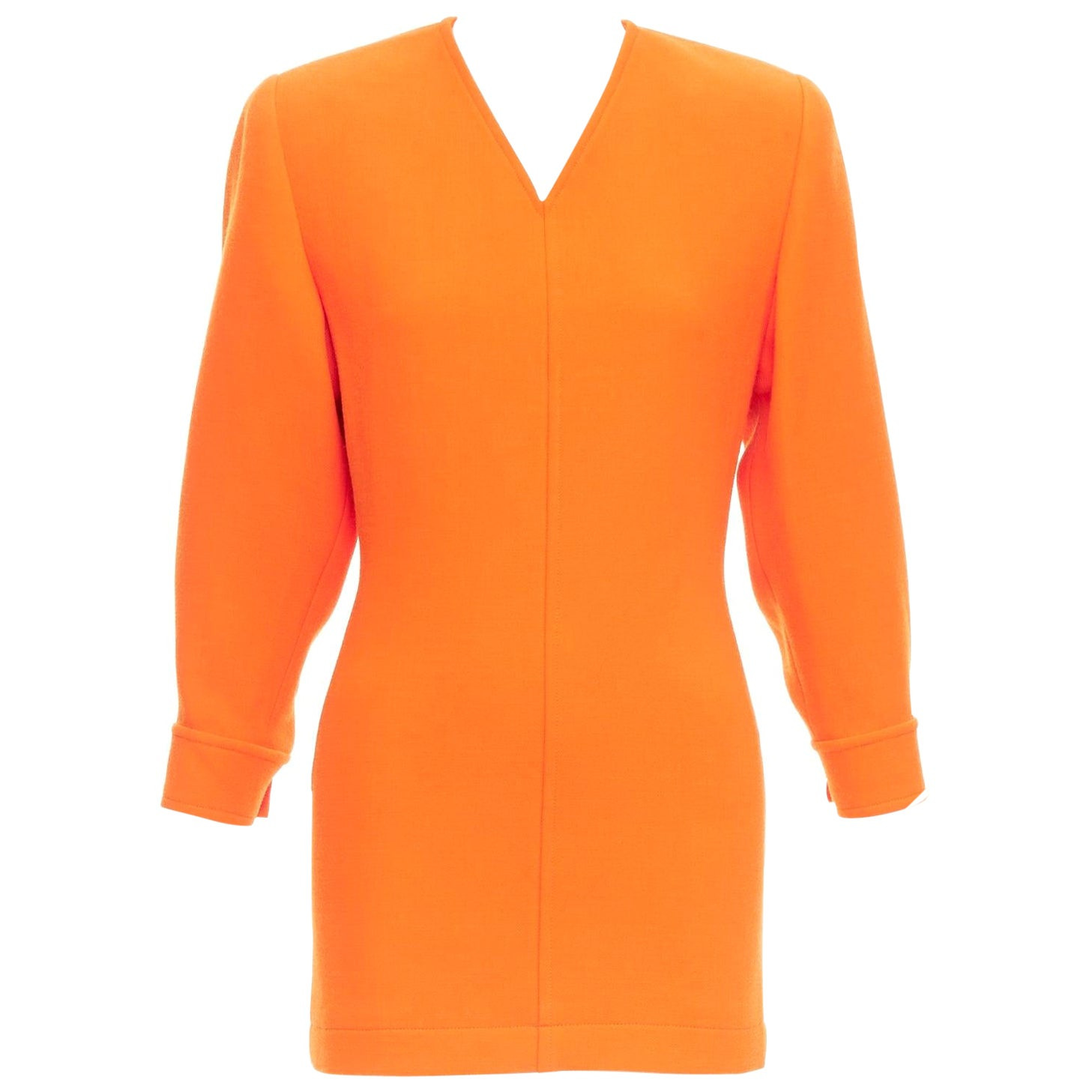 SAINT LAURENT 2022 Runway orange wool grain de poudre power shoulder mini dress | 1stDibs