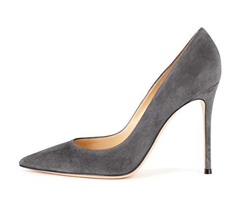 SAMMITOP Gray Suede Heels for Women High Heel Pumps Slip-On Pointed Toe Grey Heels Sexy Dress Shoes Gray US5.5 | Amazon (US)