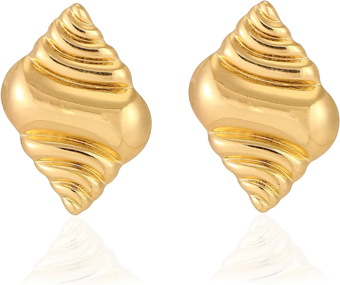 Gold Starfish Shell Conch Seashell Earrings - Trendy Summer Boho Ocean Chunky Statement Beach Jew... | Amazon (US)