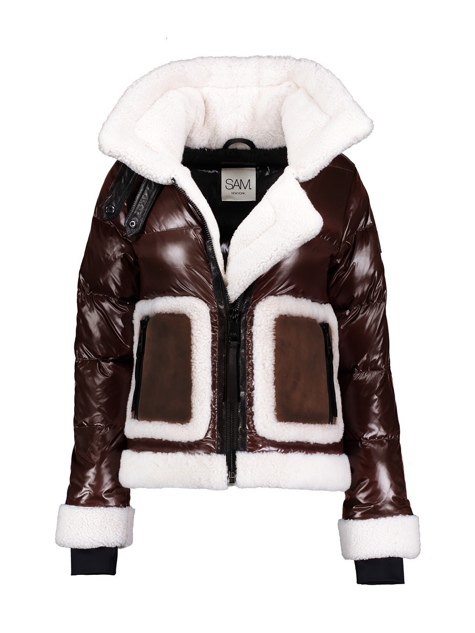 Women's Veronica Shearling-Trim Biker Jacket - Truffle - Size Small | Saks Fifth Avenue