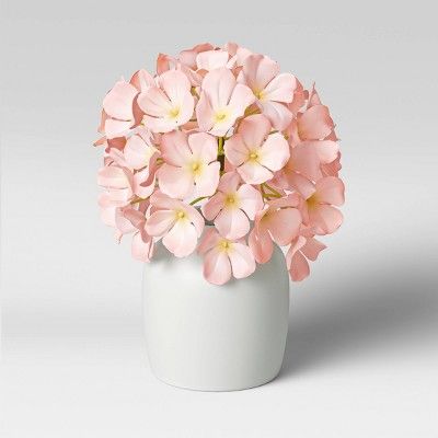 10" x 8" Artificial Hydrangea Arrangement in Glass Vase Pink - Threshold™ | Target