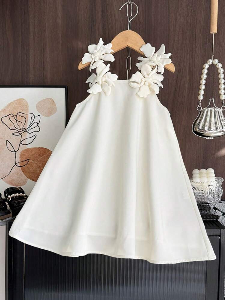 Summer Cute Woven Fabric Solid Color Camisole Dress For Girls | SHEIN