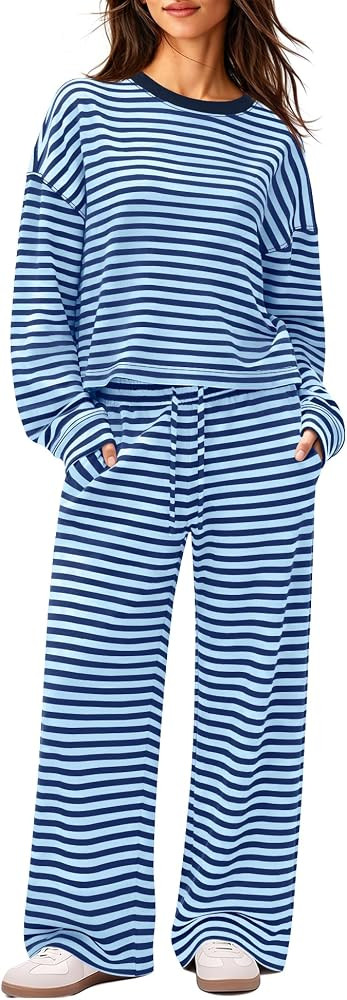 ReachMe Womens Striped Lounge Set 2 Piece Outfit Fall Clothes | Amazon (US)