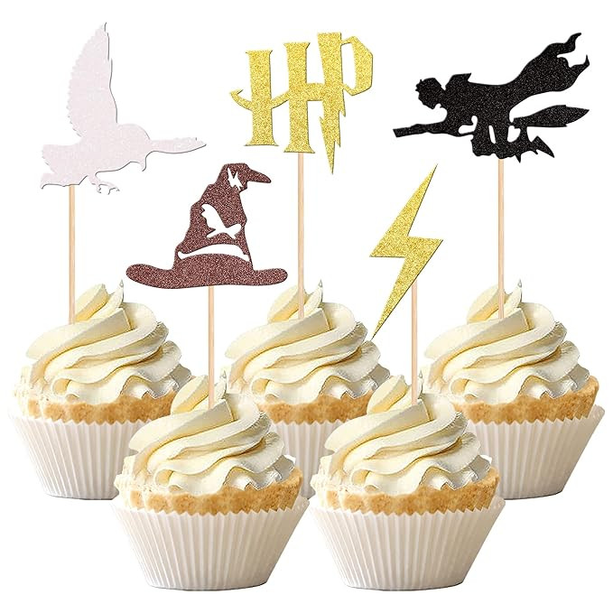 30 PCS Magical Wizard Cupcake Toppers Glitter Magic School Inspired Cupcake Picks for Wizard Them... | Amazon (US)